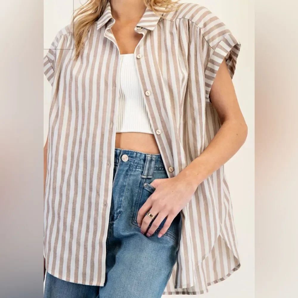 New Eesome Beige and White Striped Shirt